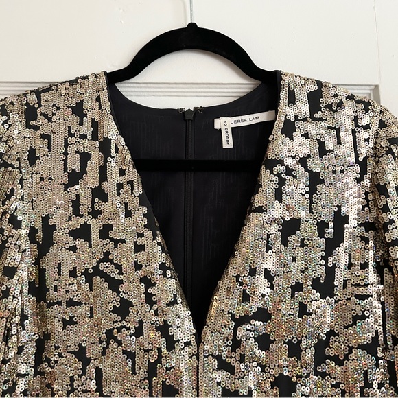 DEREK LAM 10 CROSBY Sequins Long Sleeve Dress in Gold - Picture 7 of 10
